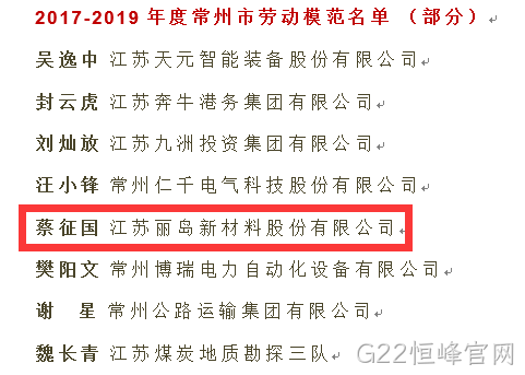 点赞--G22恒峰官网荣获“江苏省五一劳动奖”